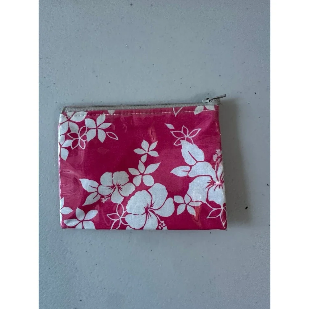 Handmade Hand Crafted Hawaiian Floral Print Plastic Overlay Mini Zipper Pouch